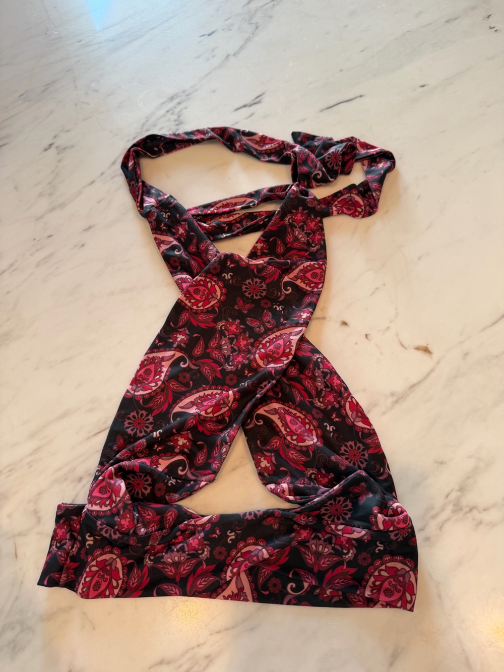 Tiger Mist Black and Pink Paisley Tie-Back Bandeau Top